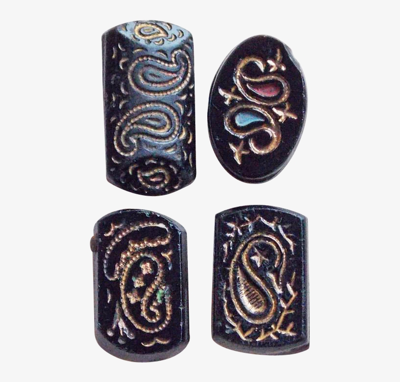 4 Antique Victorian Paisley Black Glass Buttons - Bead, transparent png download