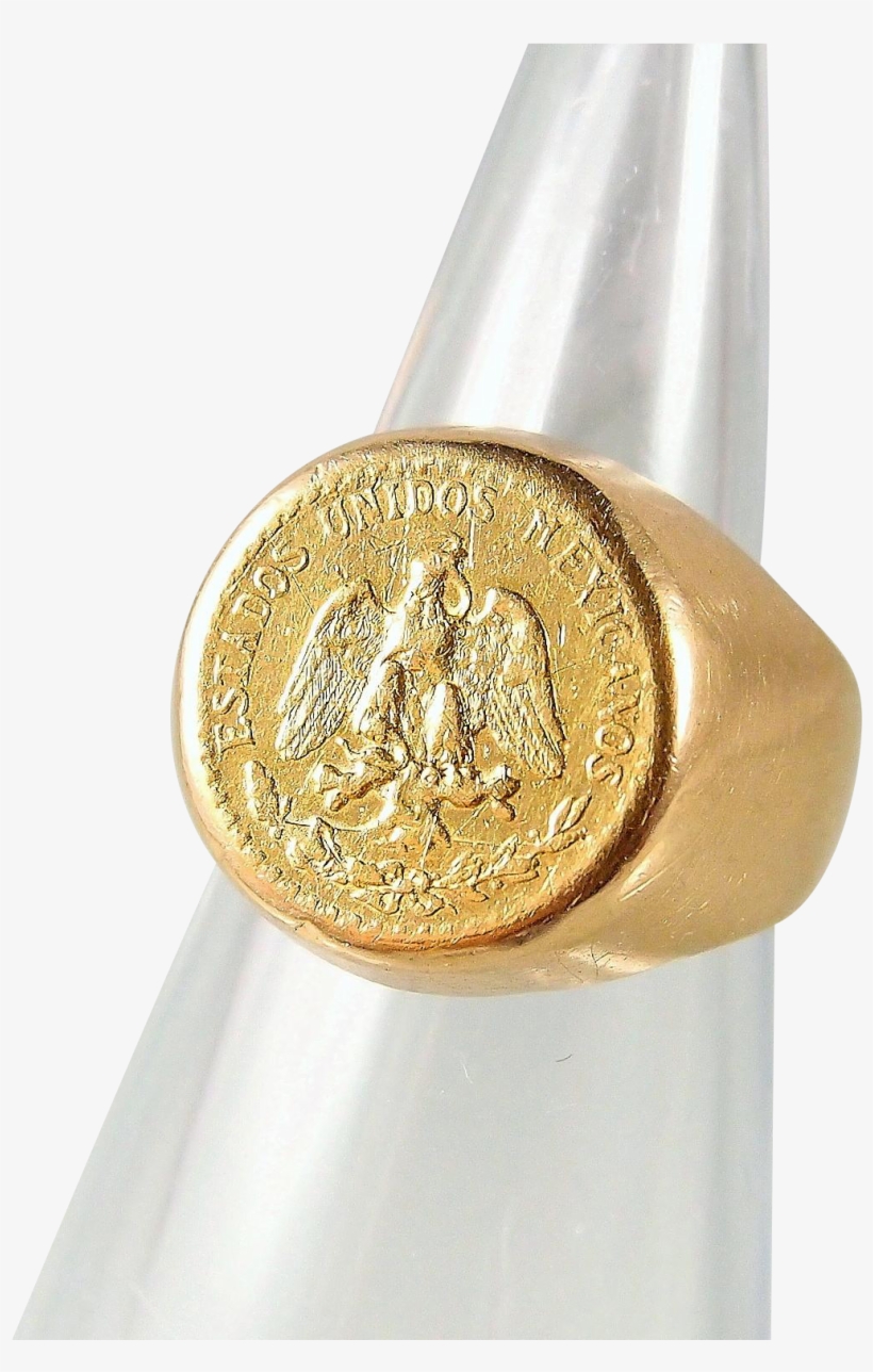Mexican Pesos 900 Mil Gold Coin Ring Set On A 14k Solid, transparent png download
