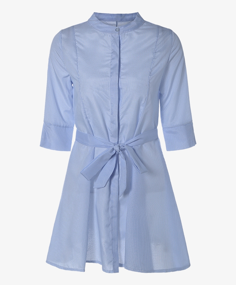 Stylish Stand Neck Half Sleeve Blue Stripe Women's - Dress, transparent png download