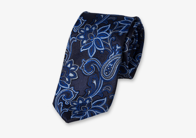 Dark Blue Tie With Flowers - Cravate Bleu A Fleurs, transparent png download