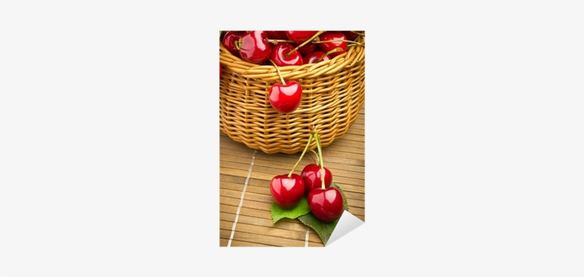 Delicious Sweet Cherry Fruits In Wicker Basket Sticker - Basket, transparent png download