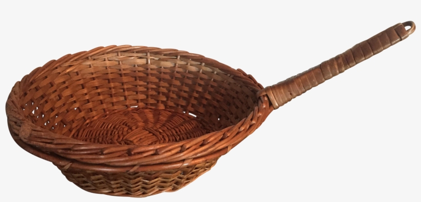 Antique French Woven Wicker Basket Pot Pan W/ Handle - Wicker, transparent png download
