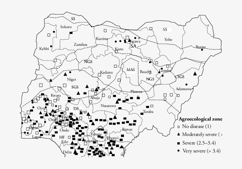 Map Of Nigeria Showing The Distribution Of Cbb Across - Guinean Forest-savanna Mosaic, transparent png download