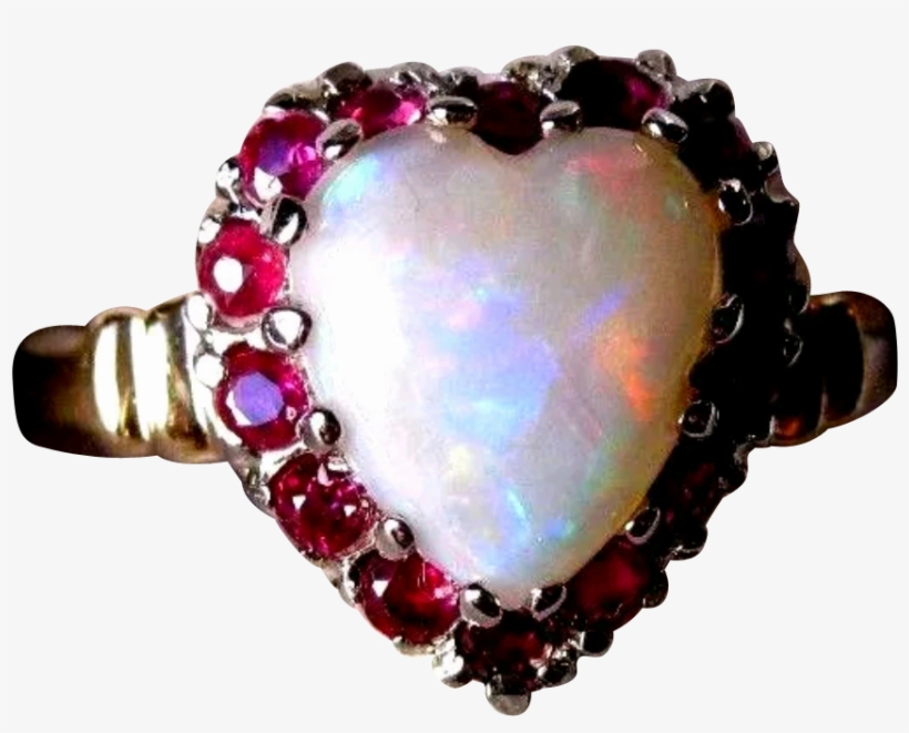 Vintage 50s 14k Opal Heart Ruby Ring - Jewellery, transparent png download