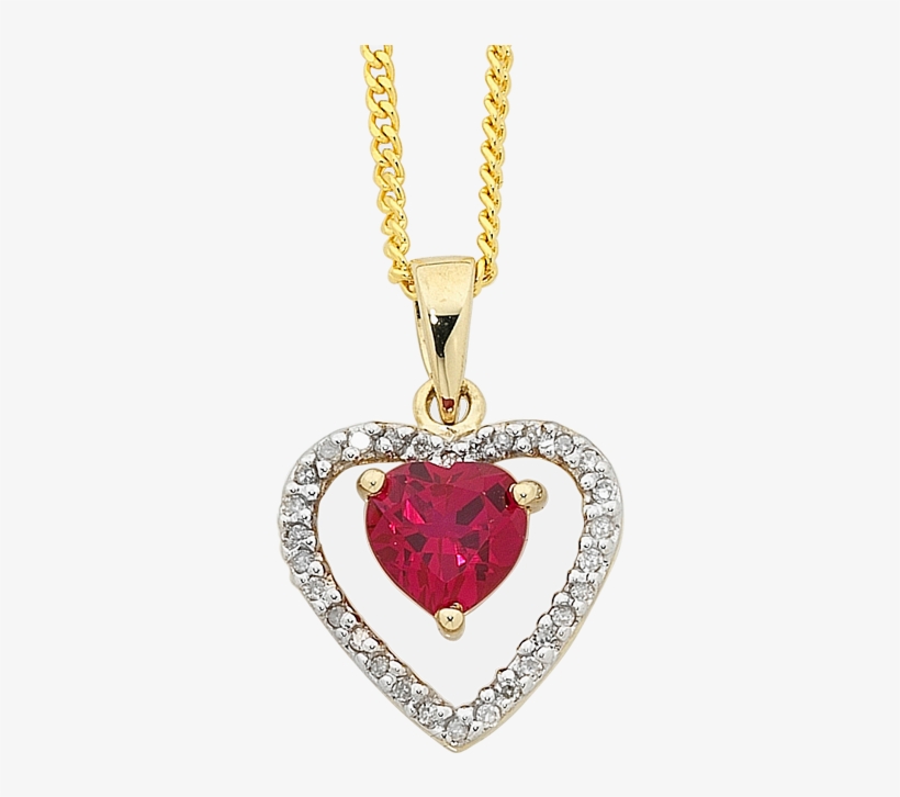 Yellow Gold Ruby And Diamond Heart Pendant - Gemstone, transparent png download
