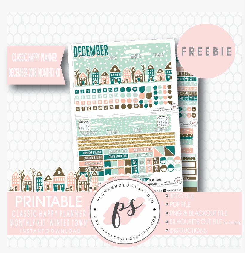 Winter Town Classic Happy Planner December 2018 Monthly - Poster, transparent png download