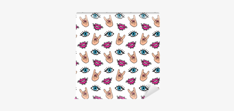 Lips Eyes And Hands Cool Patches Seamless Pattern Wallpaper - Illustration, transparent png download