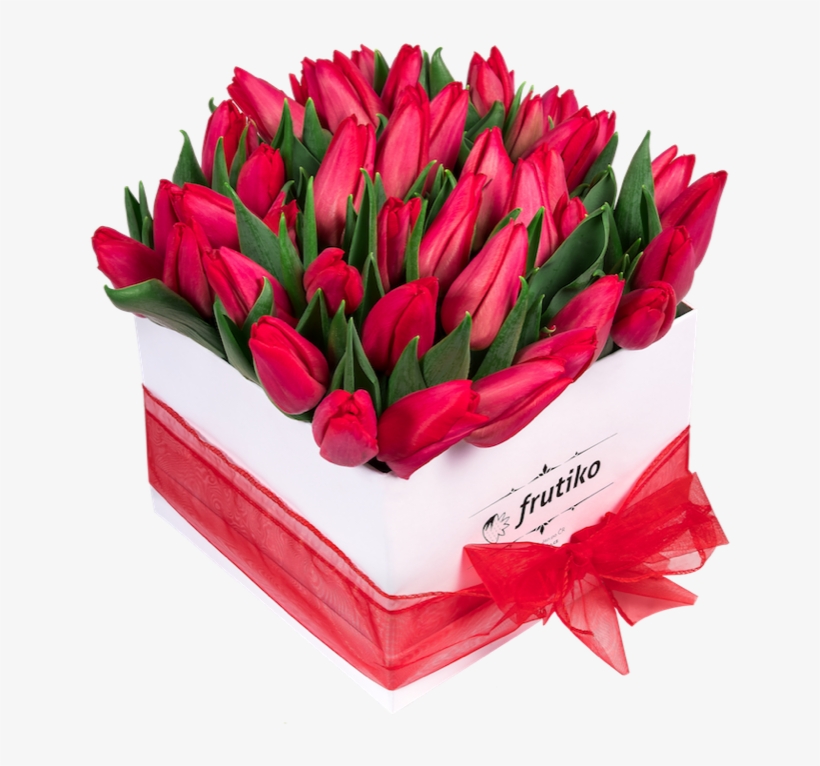 White Box Of Red Tulips White Box Of Red Tulips - Box Bouquet Flowers, transparent png download