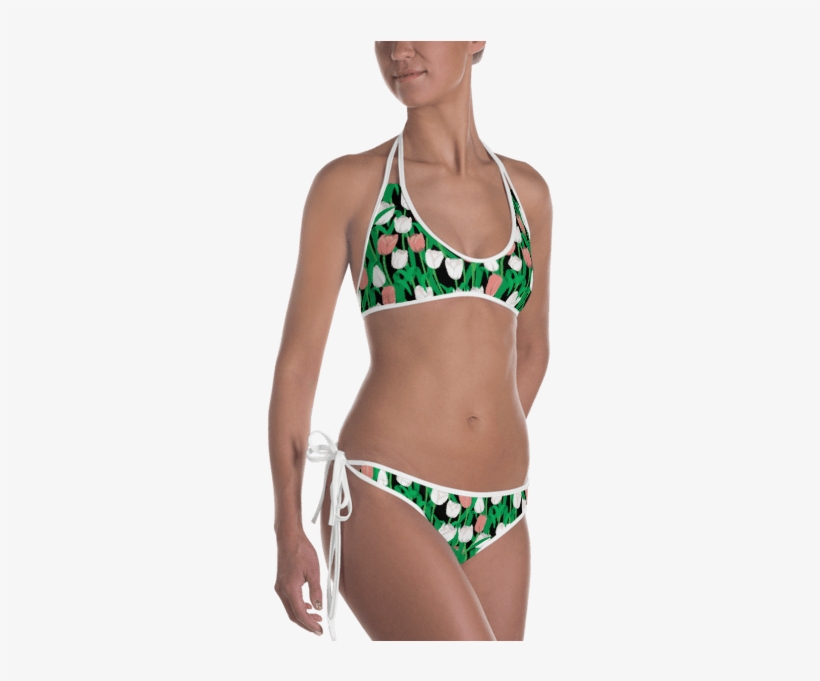 Pink, White And Red Tulip Flowers Reversible Bikini - Swimsuit, transparent png download