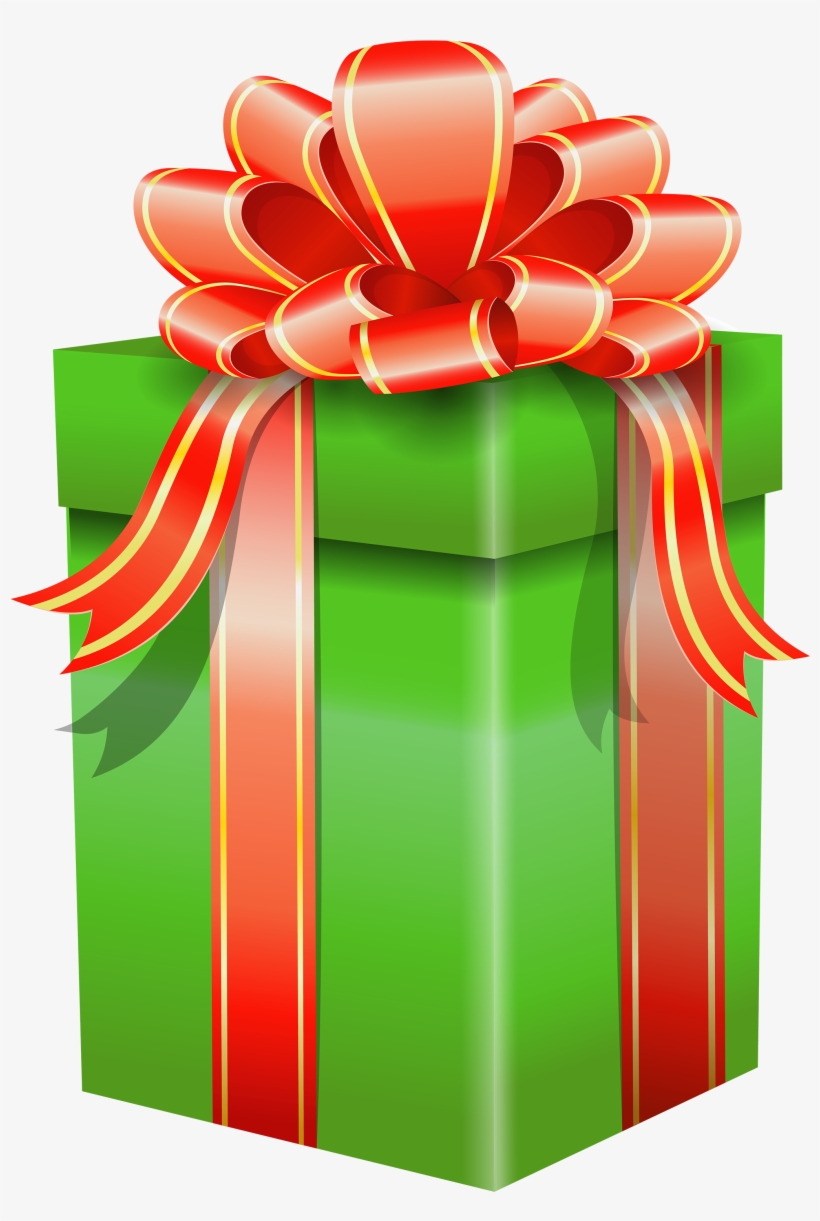 Green Gift Box With Red Bow Png Clipart - Christmas Cards And Wishes, transparent png download