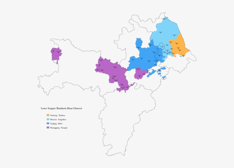 Dialect Map Of Lower Yangtze Mandarin - Central Plain Mandarin, transparent png download
