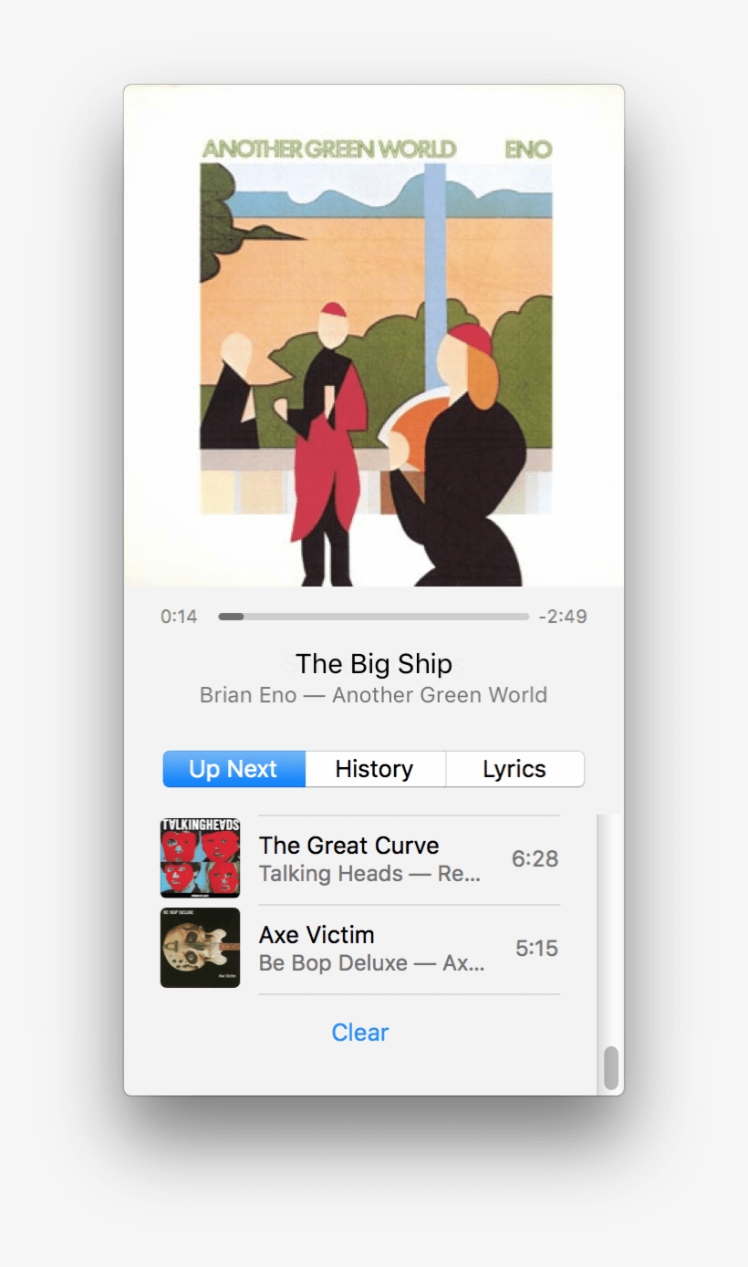The Clear Button For The Up Next Queue Is At The Bottom - Brian Eno Another Green World, transparent png download
