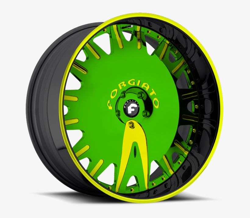 6 Lug Chrome - Green And Yellow Rims, transparent png download