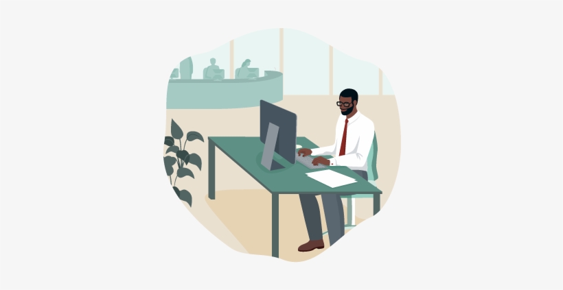 A Man Working At His Desk In An Office - Sitting, transparent png download