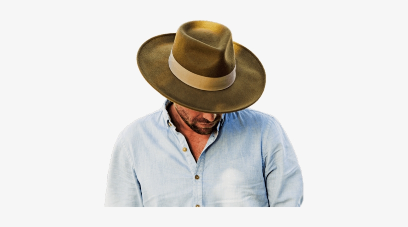Man Wearing A Brown Hat And White Shirt With His Head - Hat, transparent png download