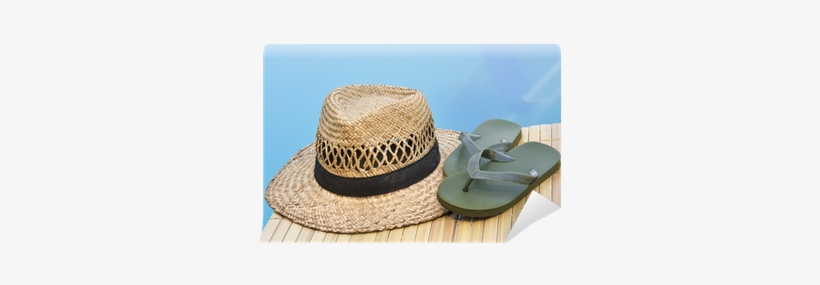 Summer Hat And Flip Flops At Poolside Wall Mural • - Sandal, transparent png download