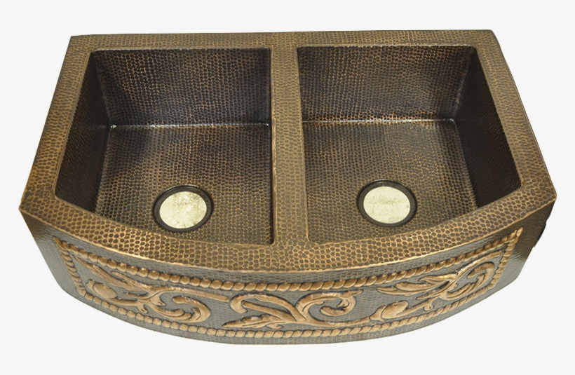 33" 50/50 Split Copper Sink With Copper Scroll Design - Copper, transparent png download