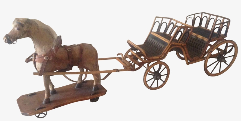 Antique French Toy Skin Covered Horse And Open Carriage - Horse, transparent png download