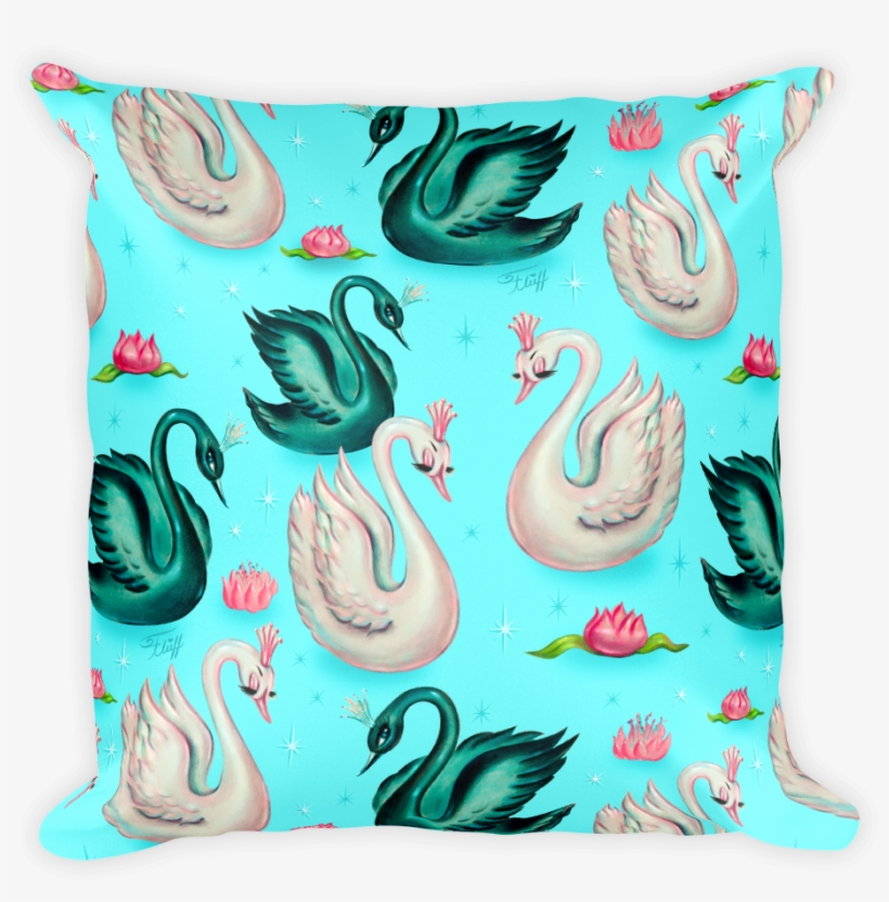 Swans With Tiaras On Aqua • Square Pillow - Swan, transparent png download