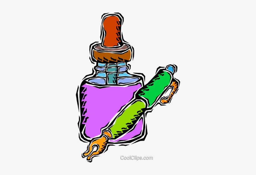 Fountain Pen With Ink Bottle Royalty Free Vector Clip - Bottle, transparent png download