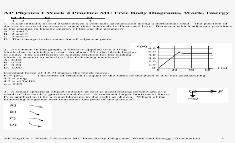 Ap Physics 1 Week 2 Practice Mc Free Body Diagrams, - Document, transparent png download