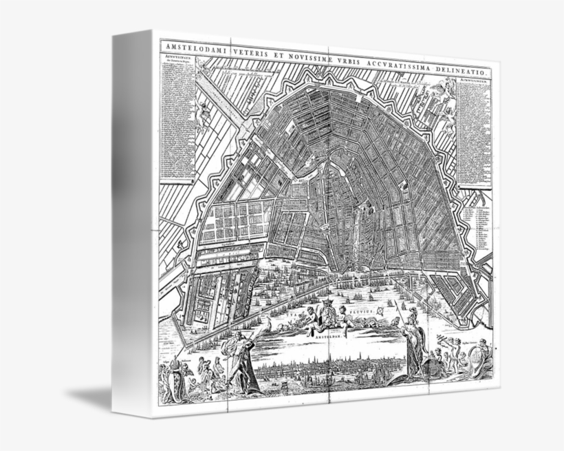 Vector Library Stock Map Of Amsterdam Bw - Vintage Map Of Amsterdam (1721) 5'x7'area Rug, transparent png download