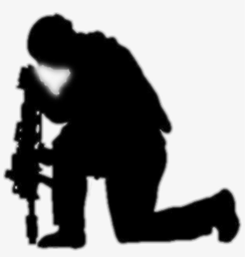 Support Soldier Prayer Silhouette - Silhouette Of A Soldier Kneeling, transparent png download