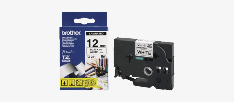 Brother P Touch Tapes, 12 Mm, Black On White Tape - Brother Tz 231 Laminated Tape, 0.47" X 26.3' Roll,, transparent png download