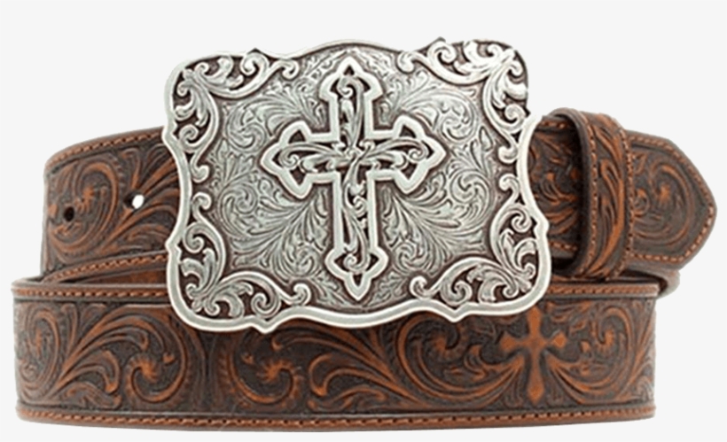 Nocona Women's Embossed Leather Cross Buckle Belt Brown, transparent png download