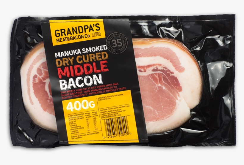 Dry Cured Middle Bacon 400g - Bacon Brands Nz, transparent png download