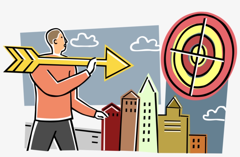 Vector Illustration Of Businessman Aims Arrow At Target - Illustration, transparent png download