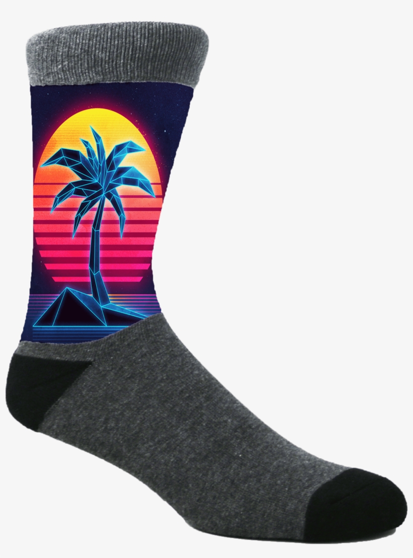 80's Neon Palmtrees - Sock, transparent png download