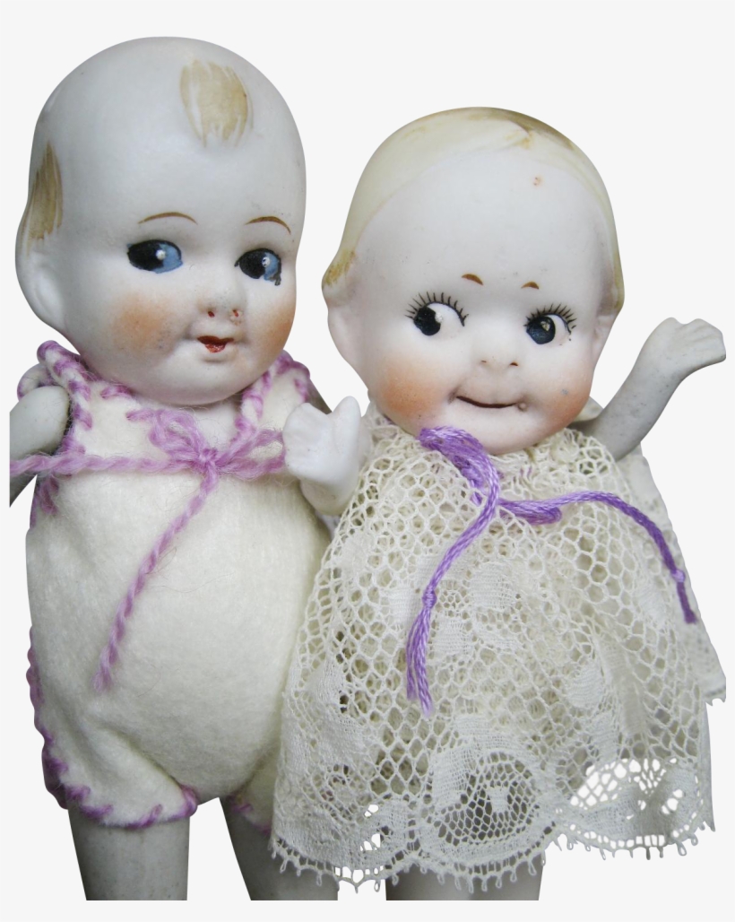 Adorable Pair Of Antique Bisque Googly Eye Kewpie Dolls - Doll, transparent png download