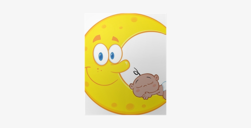 Cute African American Baby Boy Sleeps On The Smiling - Moon Cartoons, transparent png download