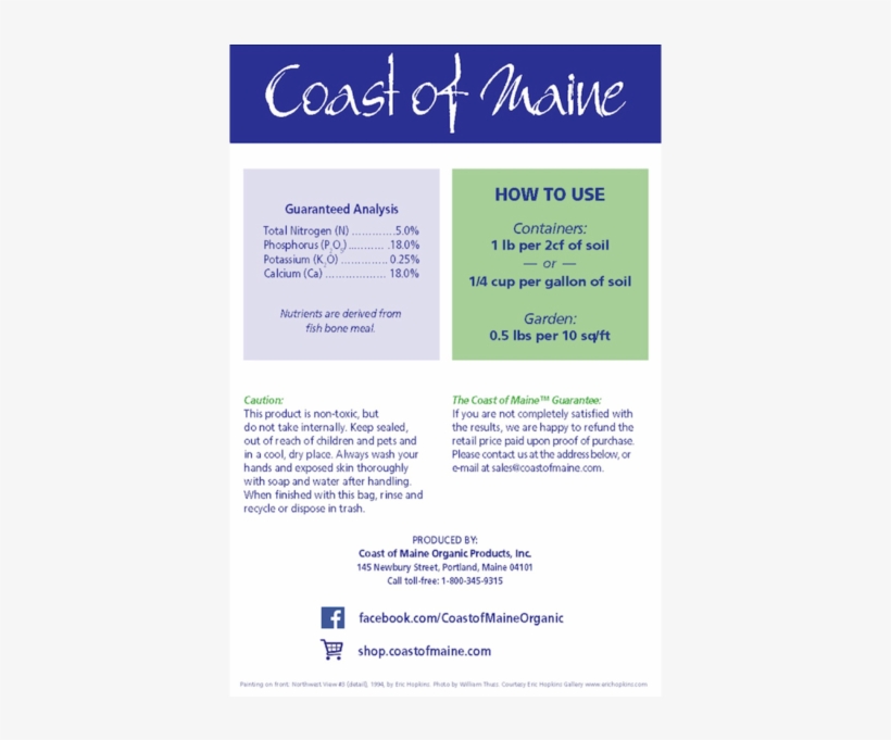 Fish Bone Meal Soil Amendment & Fertilizer - Coast Of Maine Inc Premium Blend Potting Soil, 1-cu., transparent png download