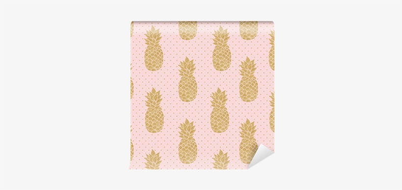 Seamless Pattern With Gold Pineapples On Polka Dot - Seedless Fruit, transparent png download