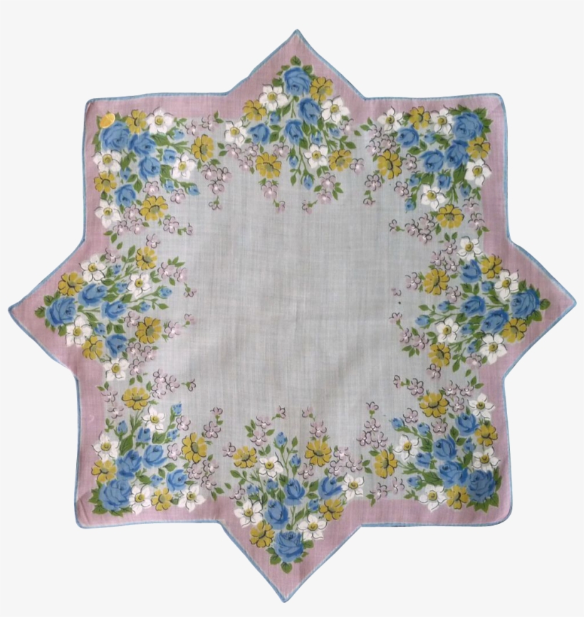 Nice Hanky With Hand Rolled Blue Edges - Flower Bouquet, transparent png download