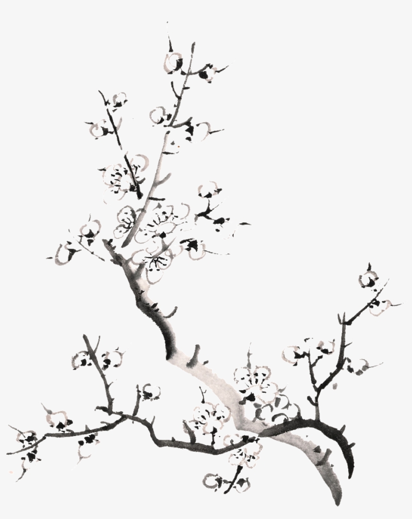 Ink Hand Painted Peach Tree Web Design - 国画 梅花 中国画 梅花, transparent png download