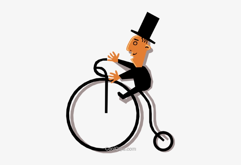 Man In A Top Hat Riding A Penny Farthing Royalty Free - Cartoon Old Fashioned, transparent png download
