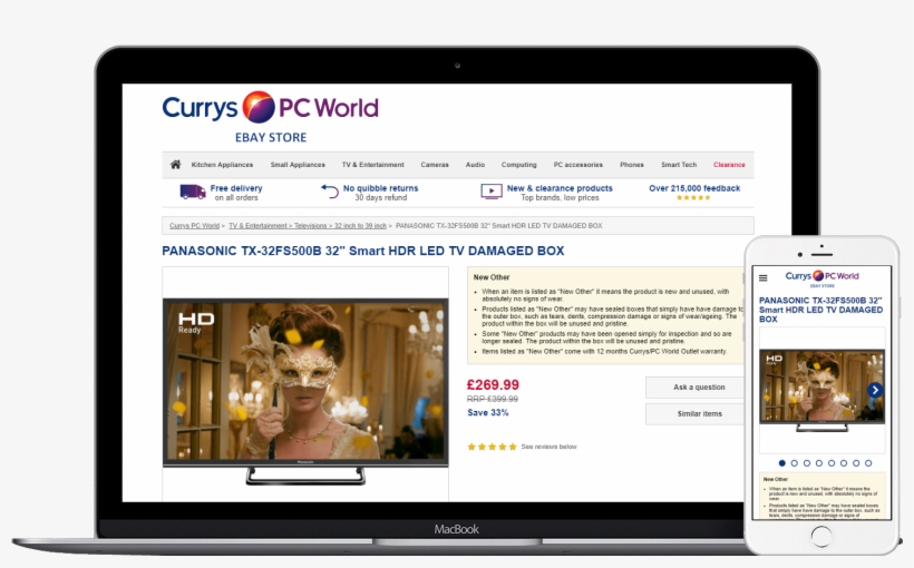 Curry's Pc World - Panasonic Tx-32es500b 32 Inch, Hd Ready, Freeview Play,, transparent png download