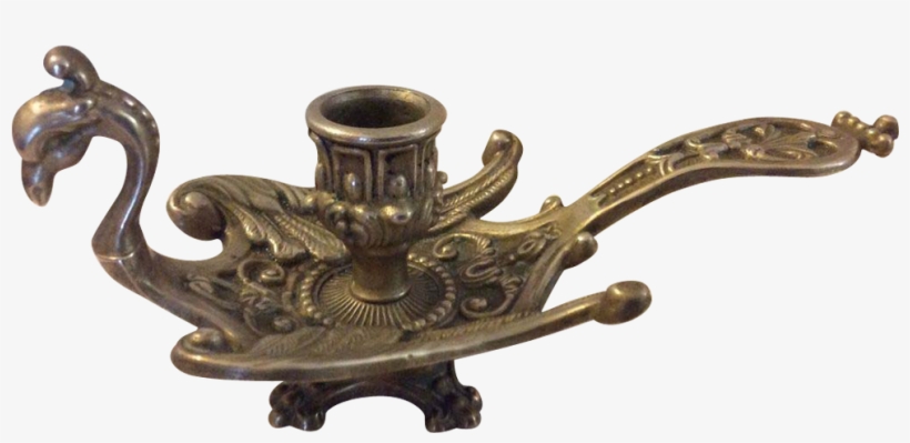 French Swan Chamberstick Candle-holder In Solid Brass - Azuregreen Brass Chamberstick Tapered Candle Holder, transparent png download
