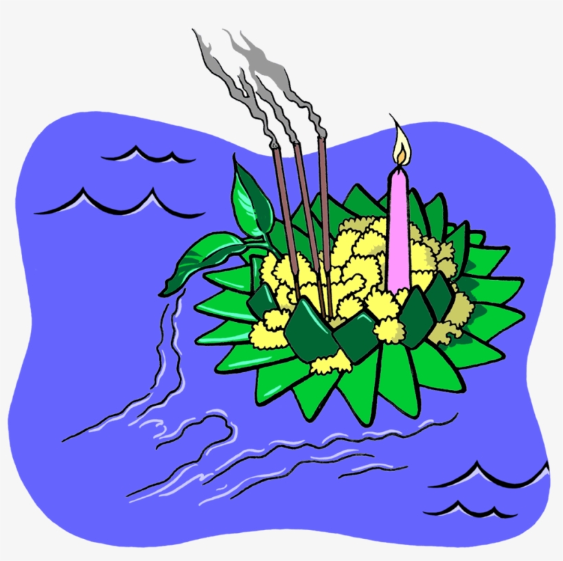 Drawing Of A Krathong Carrying Flowers, A Lit Candle, - Water, transparent png download