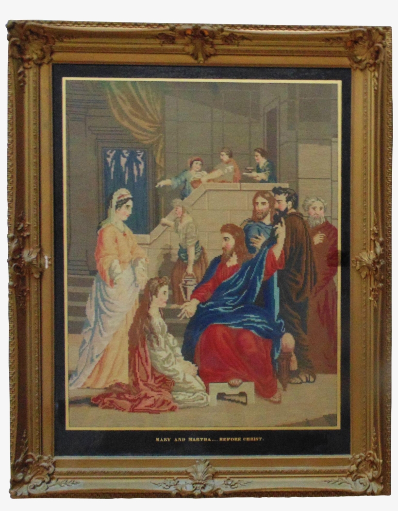 Huge Antique Jesus Christ Needlepoint Picture In Original - Needlepoint, transparent png download