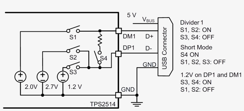 Note That Divider 1 Or Divider 2 Is Configured By Flipping - Usb Charger Schematic, transparent png download