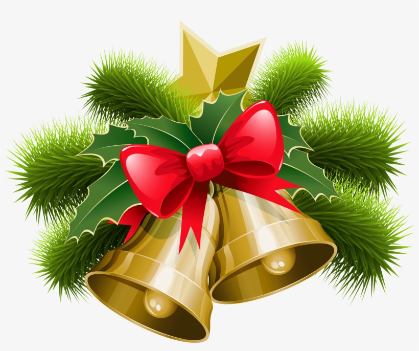 Large Transparent Christmas Bells With Bow Png Clipartu200b - Christmas Bells Transparent, transparent png download