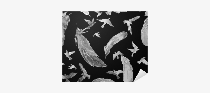 Watercolor Silhouettes Of Flying Birds And Feathers - Bird, transparent png download
