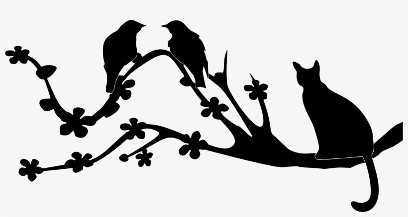 This Free Icons Png Design Of Cat And Birds On Branch, transparent png download