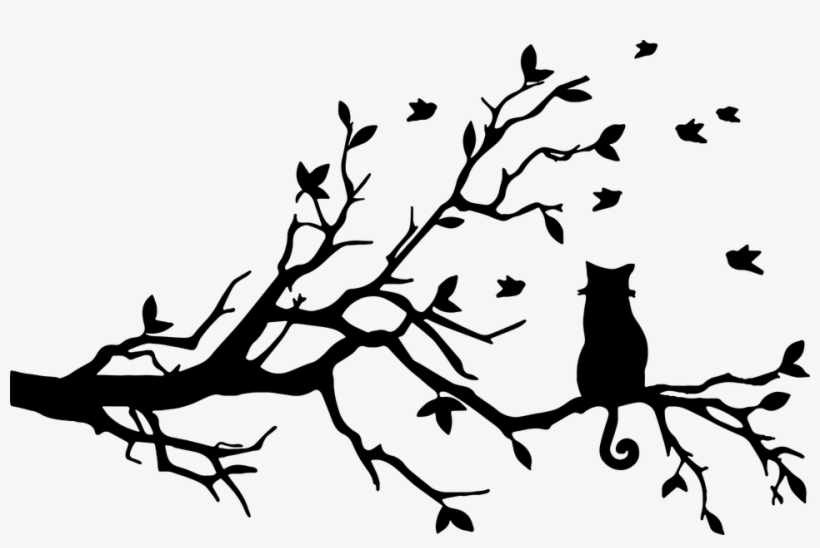 Animal Tree Branch Birds Pet Feline Cat 1781611 - Tree Silhouette With Cat, transparent png download