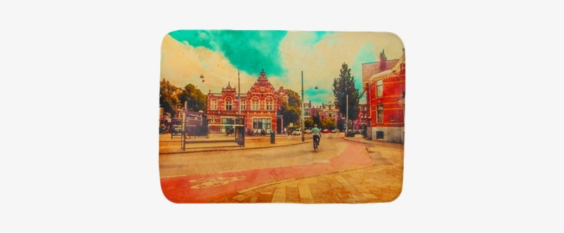 The Cyclist Rides In The Center Of Amsterdam - Watercolor Painting, transparent png download