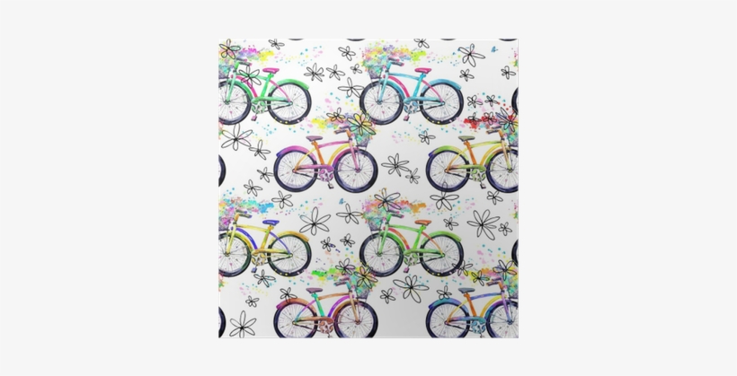 Watercolor Bicycle Seamless Pattern - Patron Sin Fisuras, transparent png download